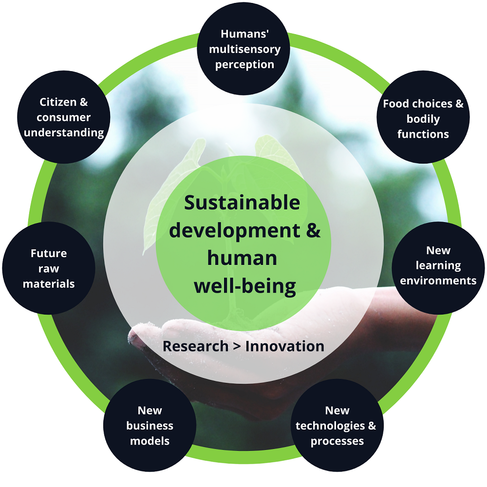 Flavorias research activities focus on sustainable development and human well-being and aim to produce new consumer understanding and innovations.